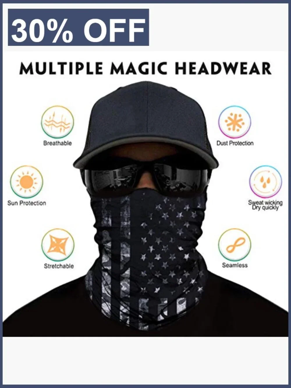 Seamless Neck Gaiter Face Mask UV Protection Balaclava Headband